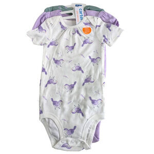 Carter's 3 Pc Set 24 Months Bodysuits Purple Lt Green Birds Flowers